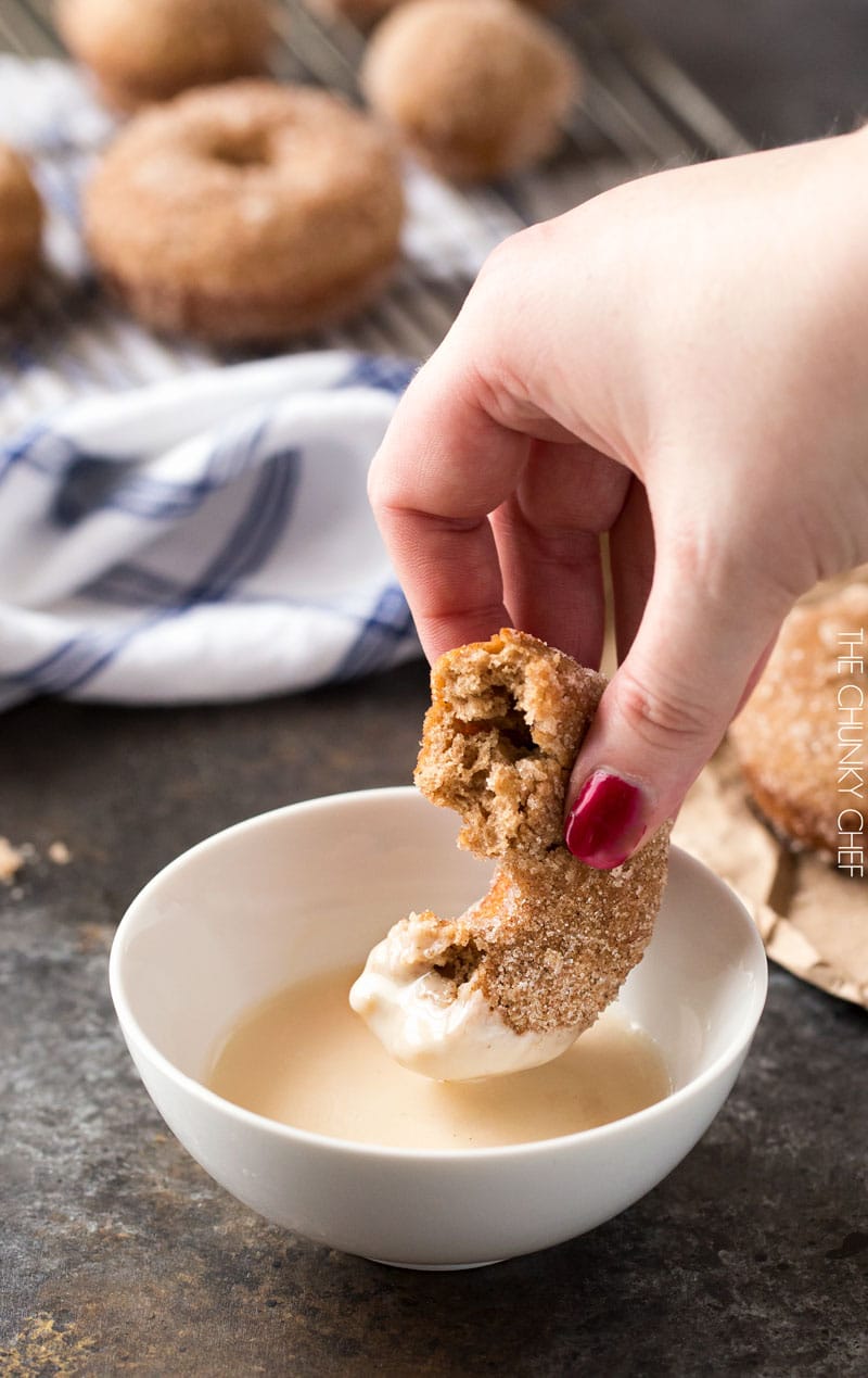 Baked Vanilla Chai Donuts | Delicious baked donuts filled with great vanilla chai flavors, rolled in cinnamon sugar, and served with an optional chai glaze! | http://thechunkychef.com