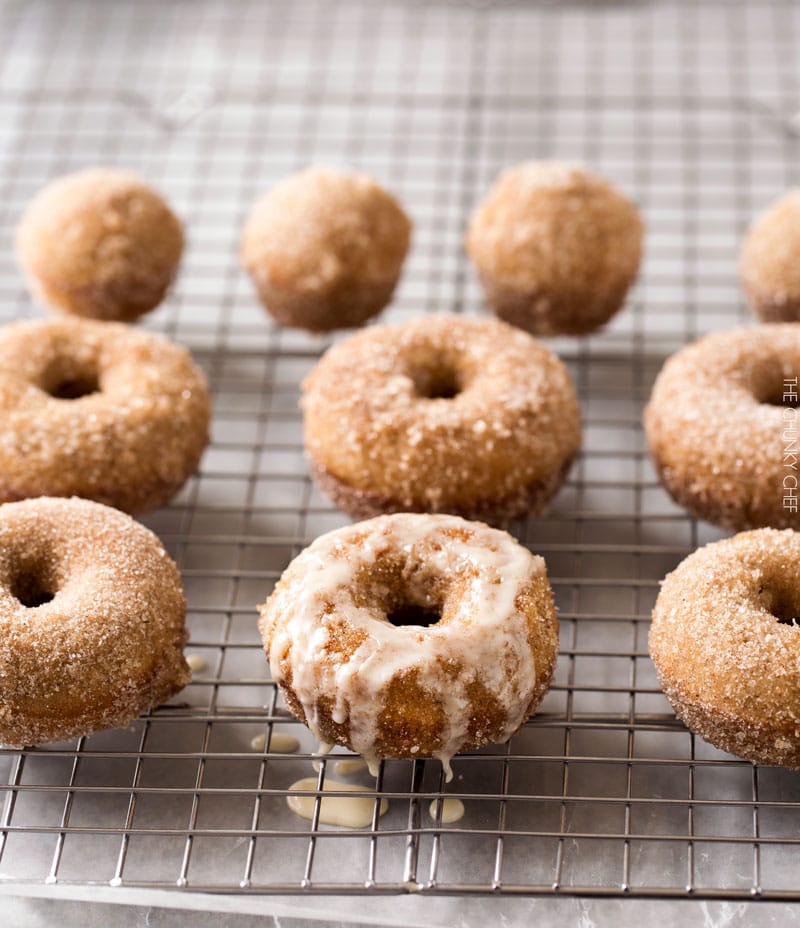 Baked Vanilla Chai Donuts | Delicious baked donuts filled with great vanilla chai flavors, rolled in cinnamon sugar, and served with an optional chai glaze! | http://thechunkychef.com