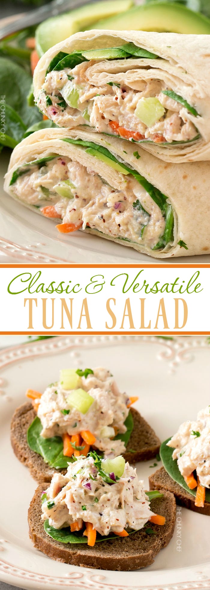 Classic Tuna Salad | This tuna salad is perfect for lunch or dinner, in a wrap, sandwich, salad or even on toasts as an appetizer! | http://thechunkychef.com