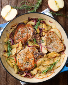 One Pan Pork Chops with Apples and Onions | Amazing Fall flavors combine in this one pan, 30 minute pork chop meal! | http://thechunkychef.com