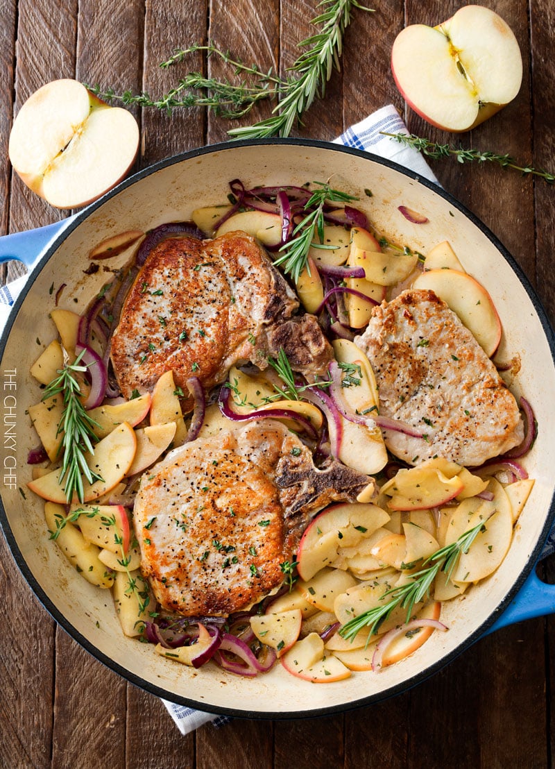 one pan pork chops with apples and onions - the chunky chef