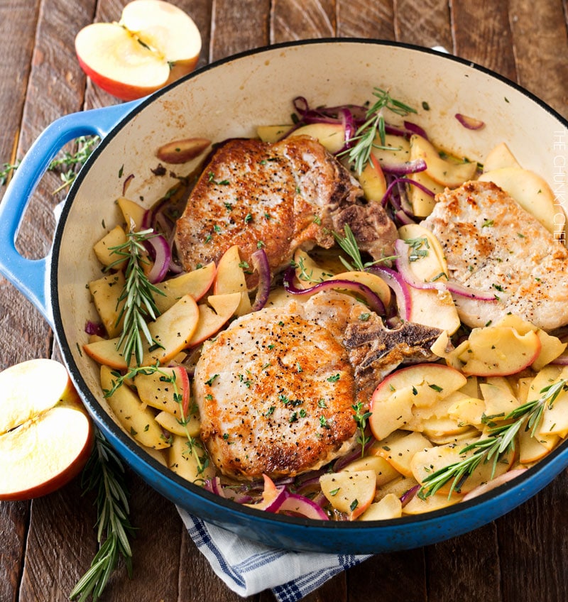 One Pan Pork Chops with Apples and Onions - The Chunky Chef