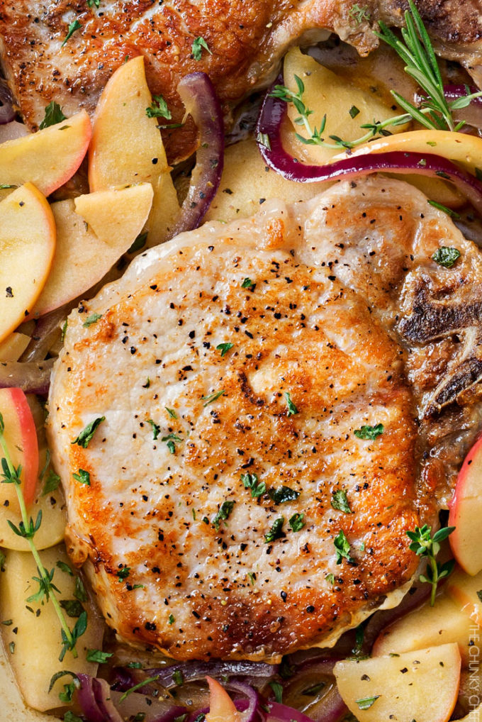 One Pan Pork Chops with Apples and Onions - The Chunky Chef