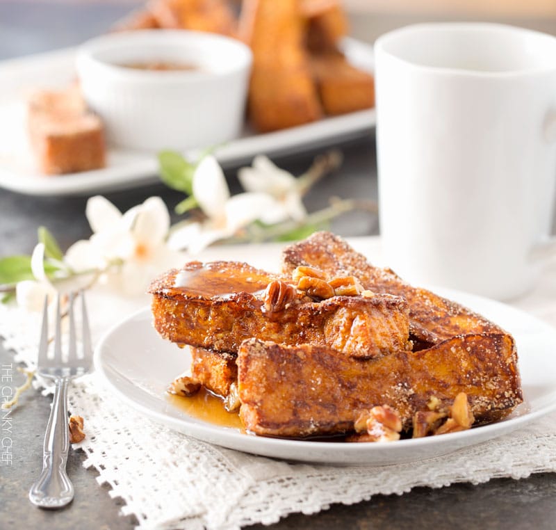 Pumpkin French Toast Sticks | French toast sticks are a fun, fork-free way to enjoy a classic breakfast treat, with a great pumpkin flavor! | http://thechunkychef.com