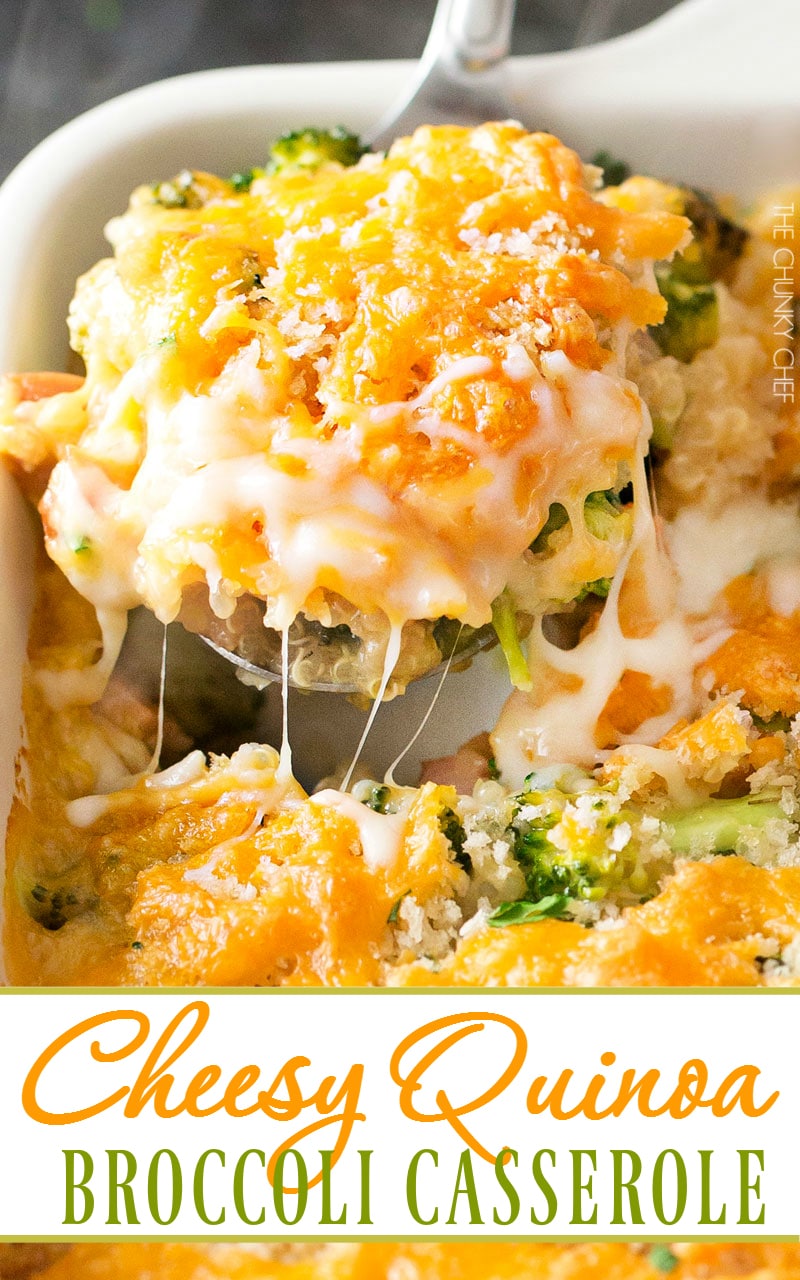 Cheesy Quinoa and Sausage Broccoli Casserole | A healthier version of the classic broccoli casserole, made with protein packed quinoa, chicken sausage, and a homemade (no condensed soups) creamy cheddar sauce! | http://thechunkychef.com