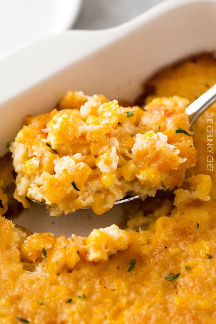 Mom's Famous Corn Pudding | Family favorite corn pudding that uses everyday staple ingredients and doesn't require a mixer! | http://thechunkychef.com