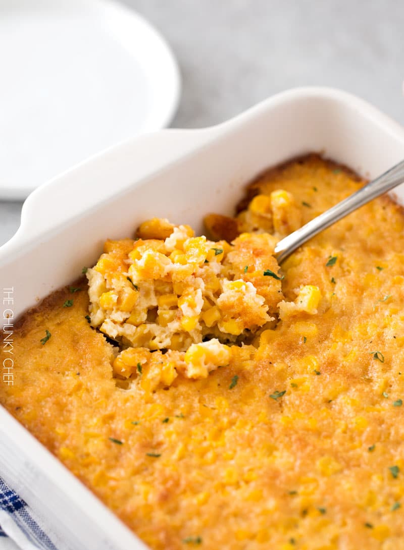 Mom's Famous Corn Pudding | Family favorite corn pudding that uses everyday staple ingredients and doesn't require a mixer! | http://thechunkychef.com