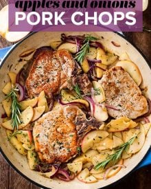 One Pan Pork Chops with Apples and Onions - Amazing Fall flavors combine in this one pan, 30 minute pork chop meal! #porkchops #pork #apples #onion #easyrecipe #dinner