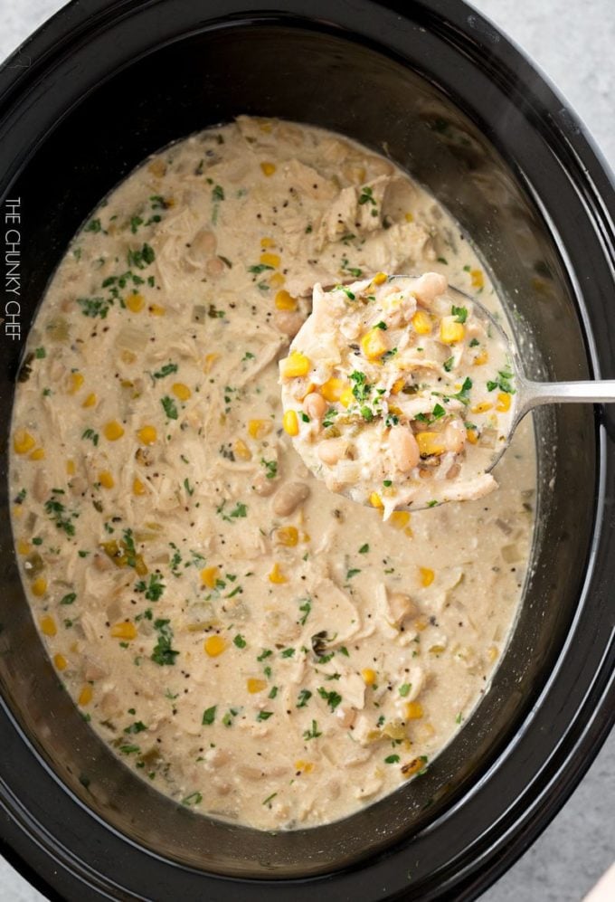 White Chicken Chili with Cream Cheese - Serving Dumplings