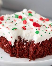 Red Velvet Brownies with Marshmallow Cream Cheese Frosting | Flavorful and festive red velvet brownies slathered in an ultra creamy frosting. Perfect for all holiday festivities, and easy to customize to other holidays as well! | http://thechunkychef.com