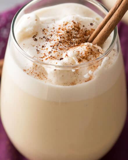 5 Minute Blender Eggnog | Homemade eggnog, made in your blender in just 5 minutes! Rich and creamy, yet surprisingly light, this holiday drink packs a big punch of flavor! | http://thechunkychef.com