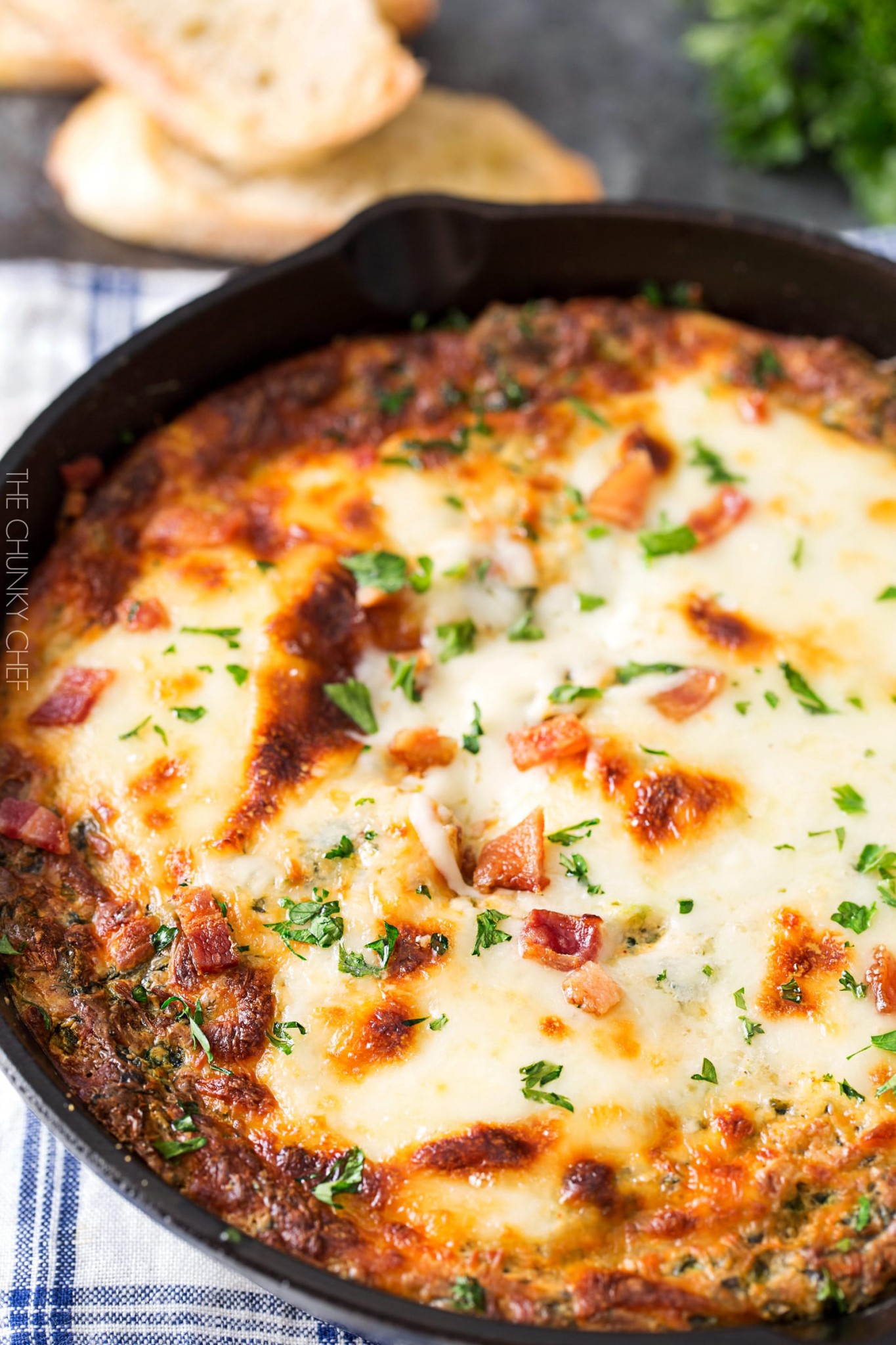 Cheesy Bacon Spinach Dip - The Chunky Chef
