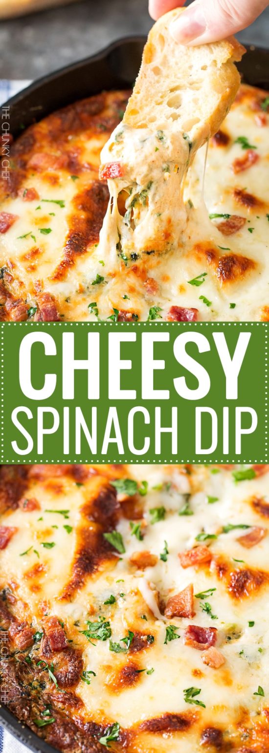 Cheesy Bacon Spinach Dip - The Chunky Chef