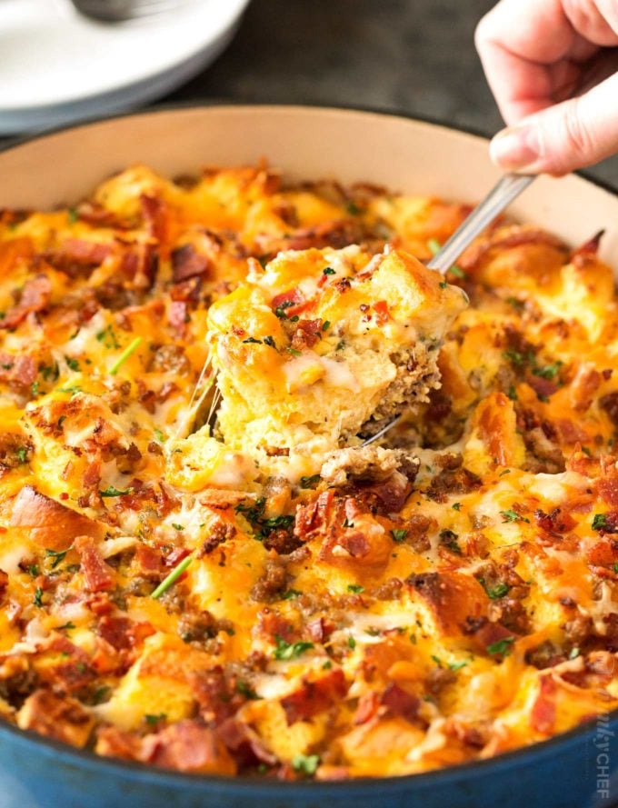 Scoop of breakfast casserole