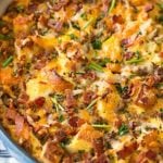 Overnight Breakfast Strata | This breakfast strata dish is made the night before, refrigerated overnight, then baked to bubbly, cheesy perfection! | http://thechunkychef.com