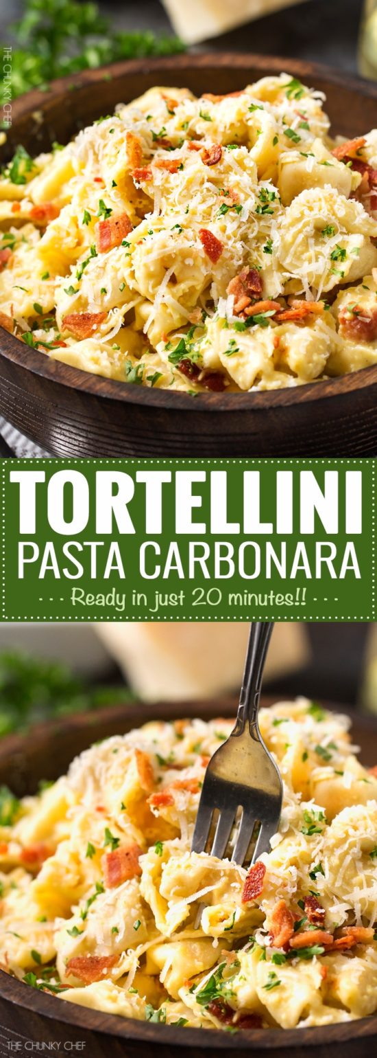 20 Minute Tortellini Pasta Carbonara The Chunky Chef