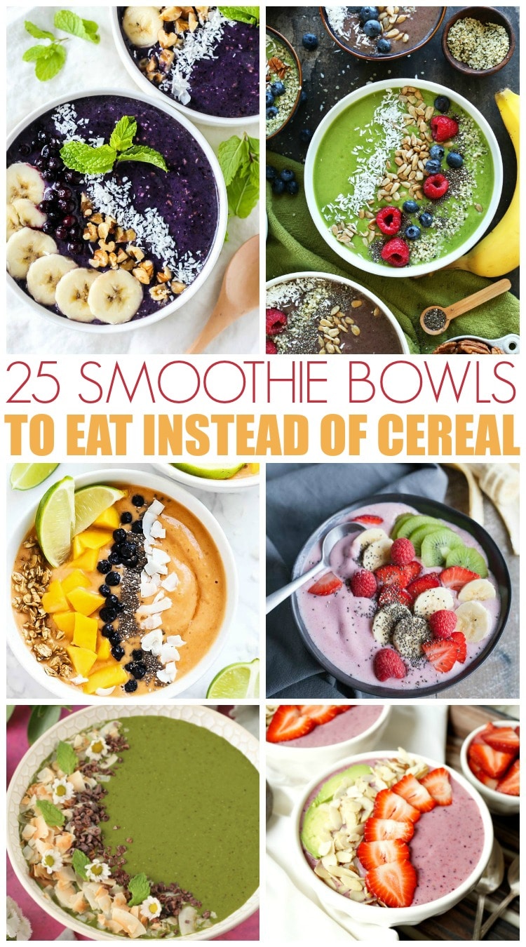 25 Smoothie Bowls to Eat Instead of Cereal | Instead of having a boring bowl of cereal or traditional smoothie in a cup, try one of these colorful, fun, and delicious smoothie bowls! | http://thechunkychef.com
