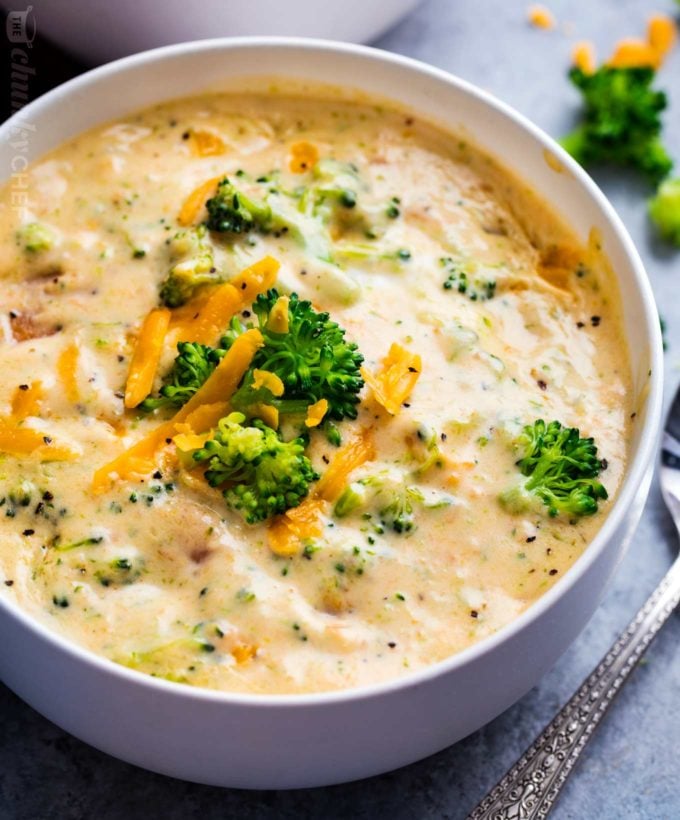 Bowl of creamy broccoli cheddar soup 