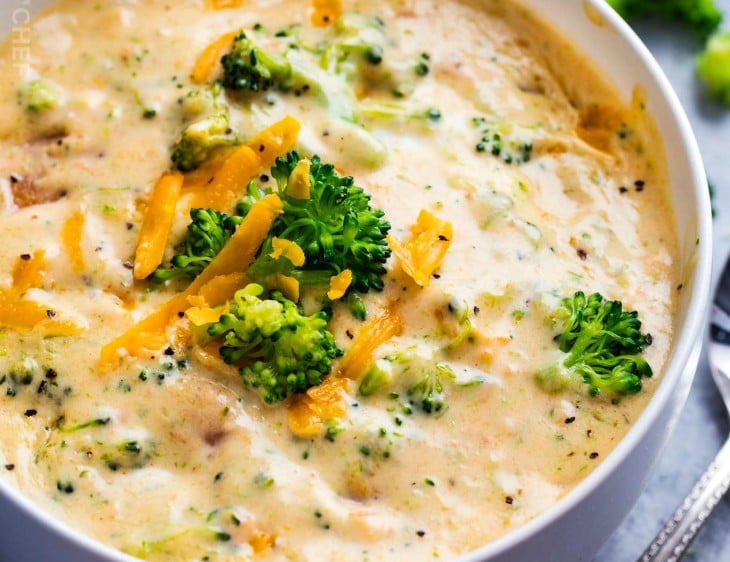 Bowl of creamy broccoli cheddar soup