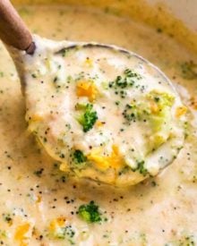 This copycat Broccoli Cheddar Soup is SO hearty and rich, and made in just one pot on your stovetop! Crockpot and Instant Pot directions too! #soup #copycatrecipe #broccolicheddar #broccolicheese #creamy #panera #souprecipe #comfortfood