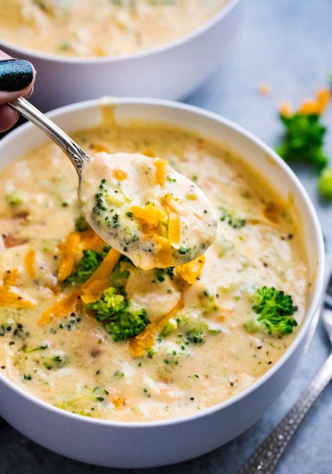 Spoonful of broccoli cheddar soup
