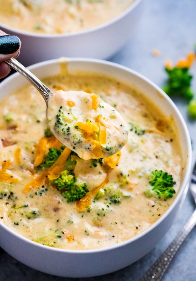 Spoonful of broccoli cheddar soup