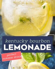 Sweet, tart, and refreshing with a bourbon kick, this Kentucky Lemonade cocktail is everything you could want in a drink. Sip your way into warmer weather with this easy to make cocktail... perfect for a party! #lemonade #cocktail #bourbon #Kentucky #spring #drink #alcohol #boozy