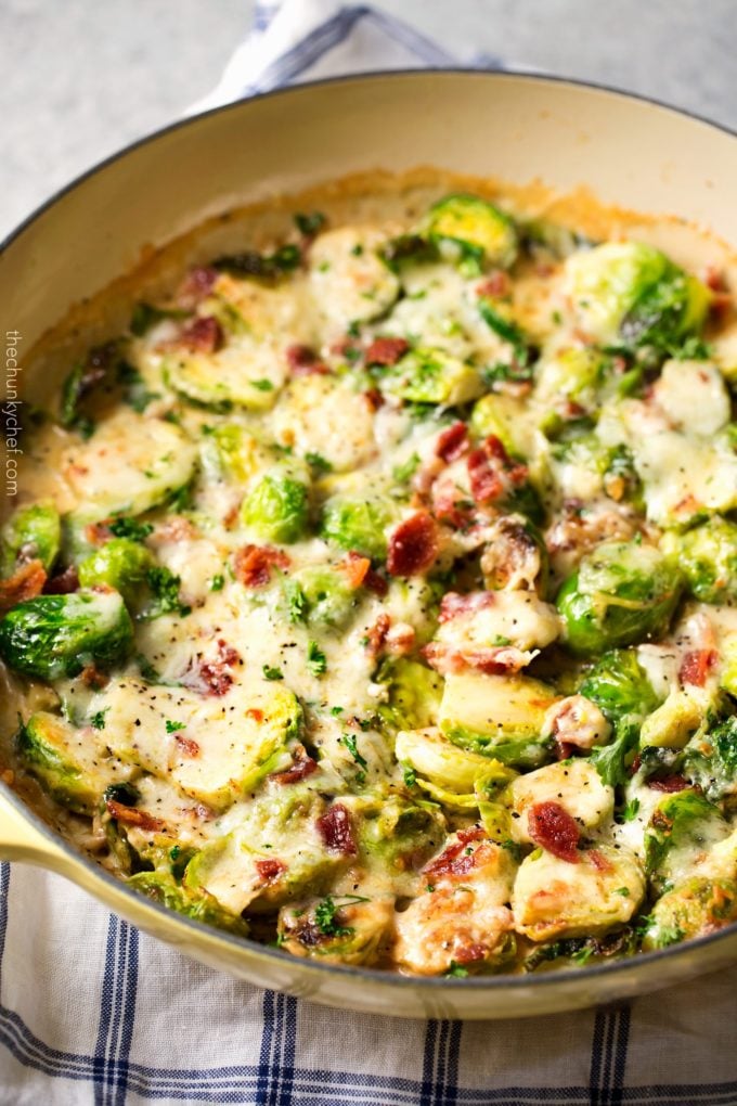 Brussels sprouts in casserole dish