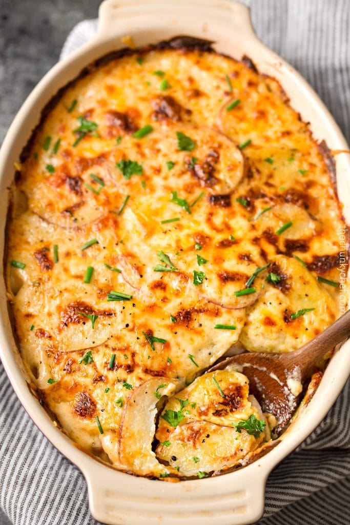 Garlic Parmesan Cheesy Scalloped Potatoes - The Chunky Chef