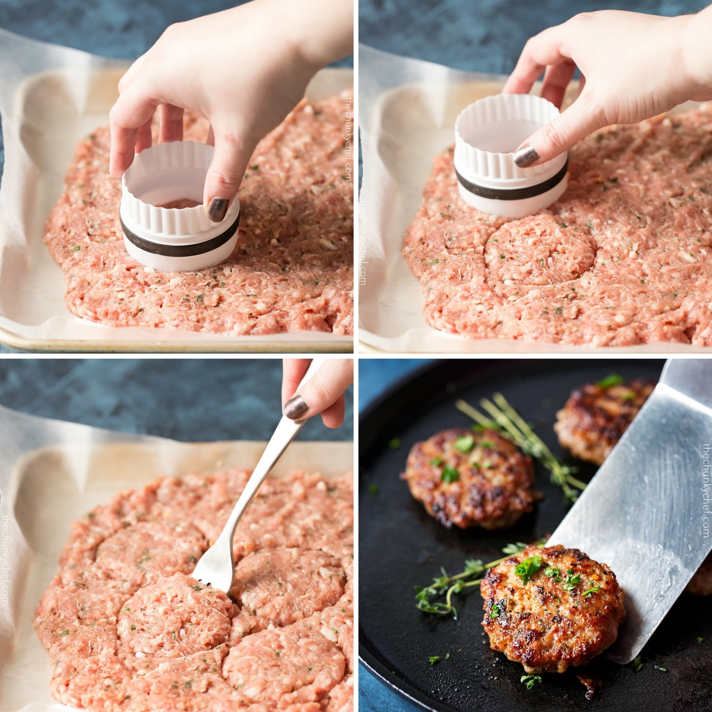 Homemade Maple Breakfast Sausage | These breakfast sausage patties are made with a combo of ground turkey and pork, savory herbs, and sweet maple syrup. The mouthwatering combo gives way to a low calorie homemade version of your favorite breakfast food! | http://thechunkychef.com