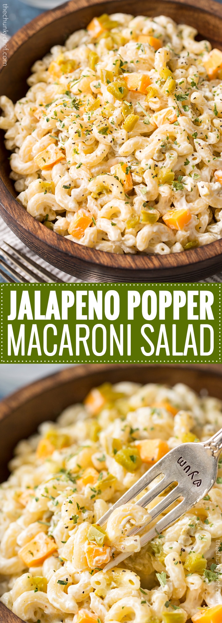 Jalapeno Popper Macaroni Salad | Regular macaroni salad, step aside... this creamy jalapeño popper version is full of amazing flavors, packs some spicy punch, and is perfect for any gathering or bbq! | http://thechunkychef.com