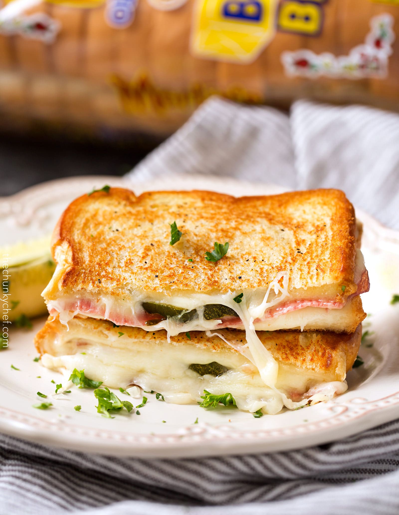 Salami and Pickle Grilled Cheese | Everything you love about the salami, cream cheese and pickle appetizer, put into a gooey, buttery grilled cheese! Comfort food elevated to gourmet levels! | http://thechunkychef.com