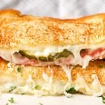 Salami and Pickle Grilled Cheese | Everything you love about the salami, cream cheese and pickle appetizer, put into a gooey, buttery grilled cheese! Comfort food elevated to gourmet levels! | http://thechunkychef.com