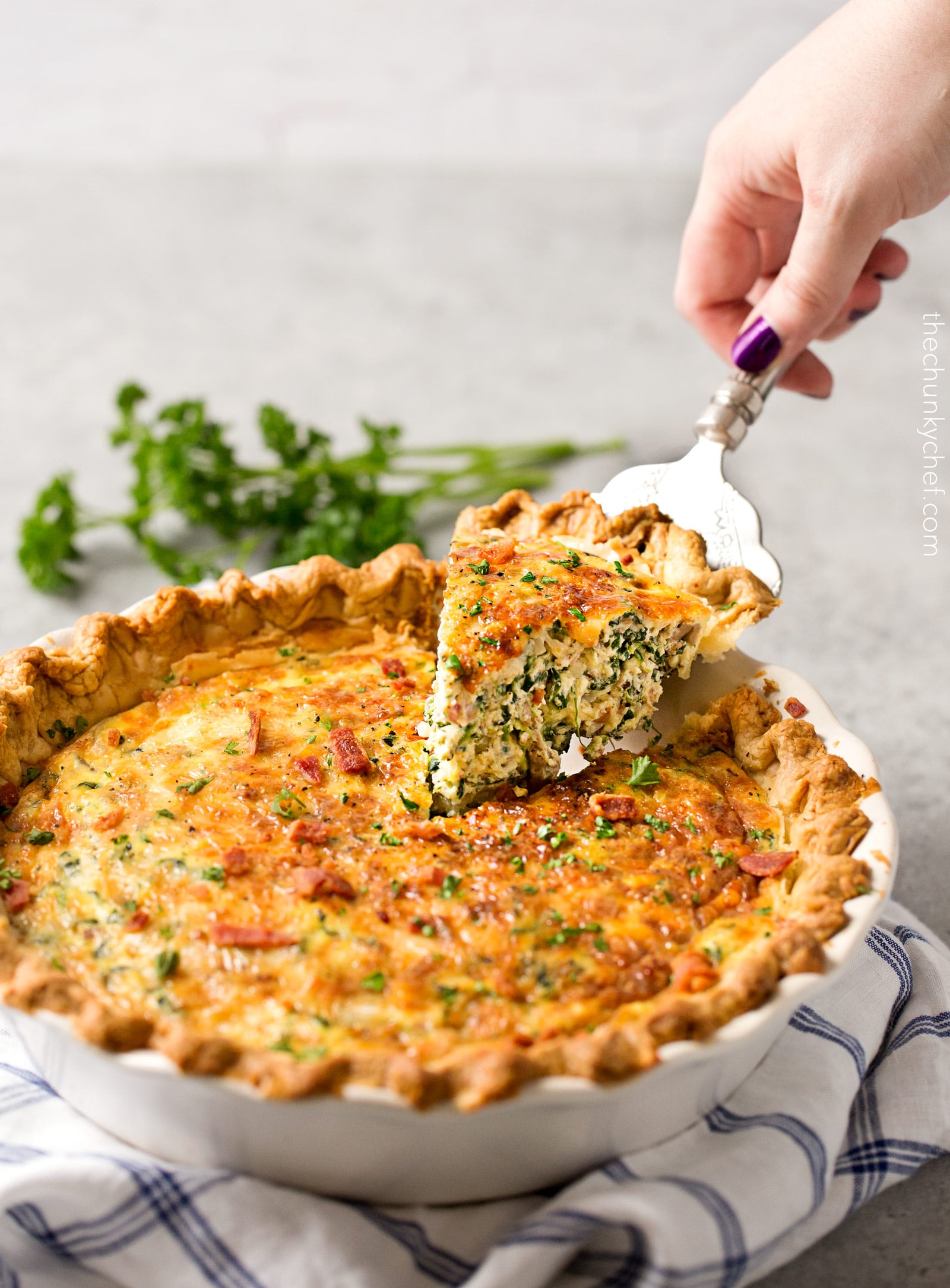 Basic Cheesy Spinach Quiche with Bacon - The Chunky Chef