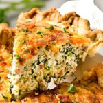 Basic Cheesy Spinach Quiche with Bacon | This easy quiche is loaded with spinach, ham, bacon, caramelized onions, mushrooms and Gruyere! No complicated dinner here, it uses frozen pie crust! | http://thechunkychef.com