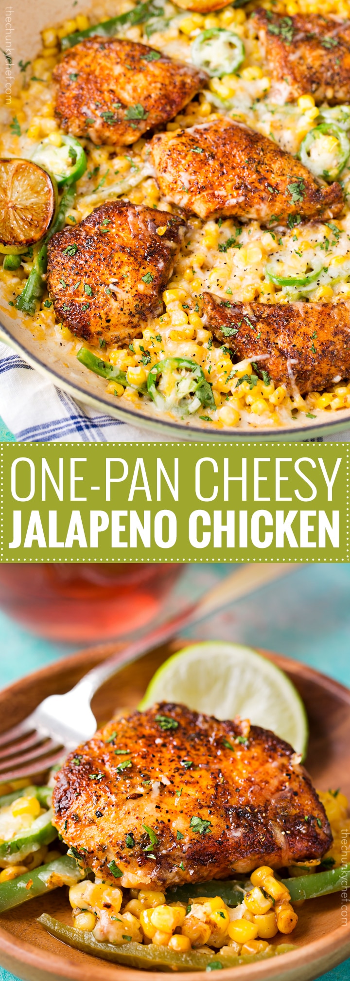 One Pan Cheesy Jalapeño Chicken | An easy weeknight meal, bursting with flavor, smothered in melty cheese, and on your table in 20 minutes! | http://thechunkychef.com