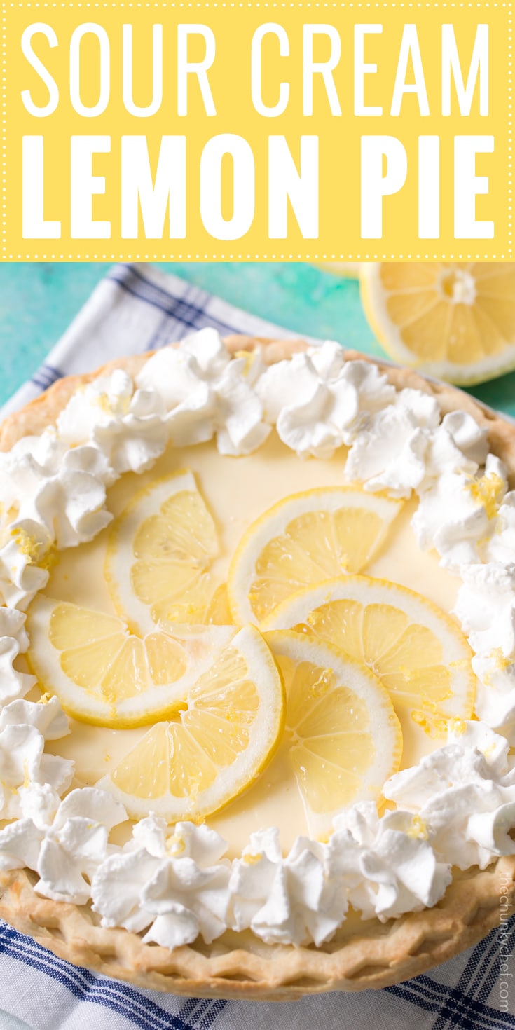 Creamy Sour Cream Lemon Pie | This almost no bake pie is cool, creamy, rich, and bursting with summer lemon flavors. The sour cream gives this dessert a delicious tang! | http://thechunkychef.com