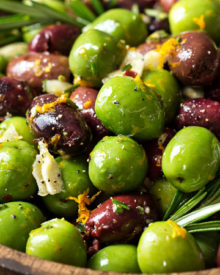 Easy Citrus Herb Marinated Olives | Kalamata and Casteltravano olives are marinated in a mouthwatering marinade of citrus, herbs and garlic. Perfect for a snack, party, or cheese platter! | http://thechunkychef.com