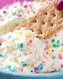 Four Ingredient Funfetti Cake Batter Dip | This dessert dip uses only 4 ingredients, is no bake, and tastes exactly like cake batter! Both kids and adults alike will love this funfetti treat! | http://thechunkychef.com