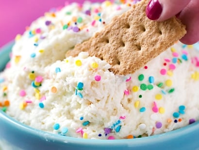 Four Ingredient Funfetti Cake Batter Dip | This dessert dip uses only 4 ingredients, is no bake, and tastes exactly like cake batter! Both kids and adults alike will love this funfetti treat! | http://thechunkychef.com