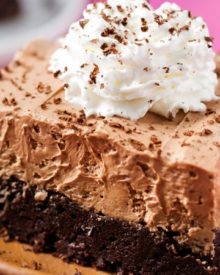 French Silk Pie Brownies | Fudgy brownies topped with a rich French silk pie filling, whipped cream and shaved chocolate... chocolate lovers, this dessert is for you! | http://thechunkychef.com
