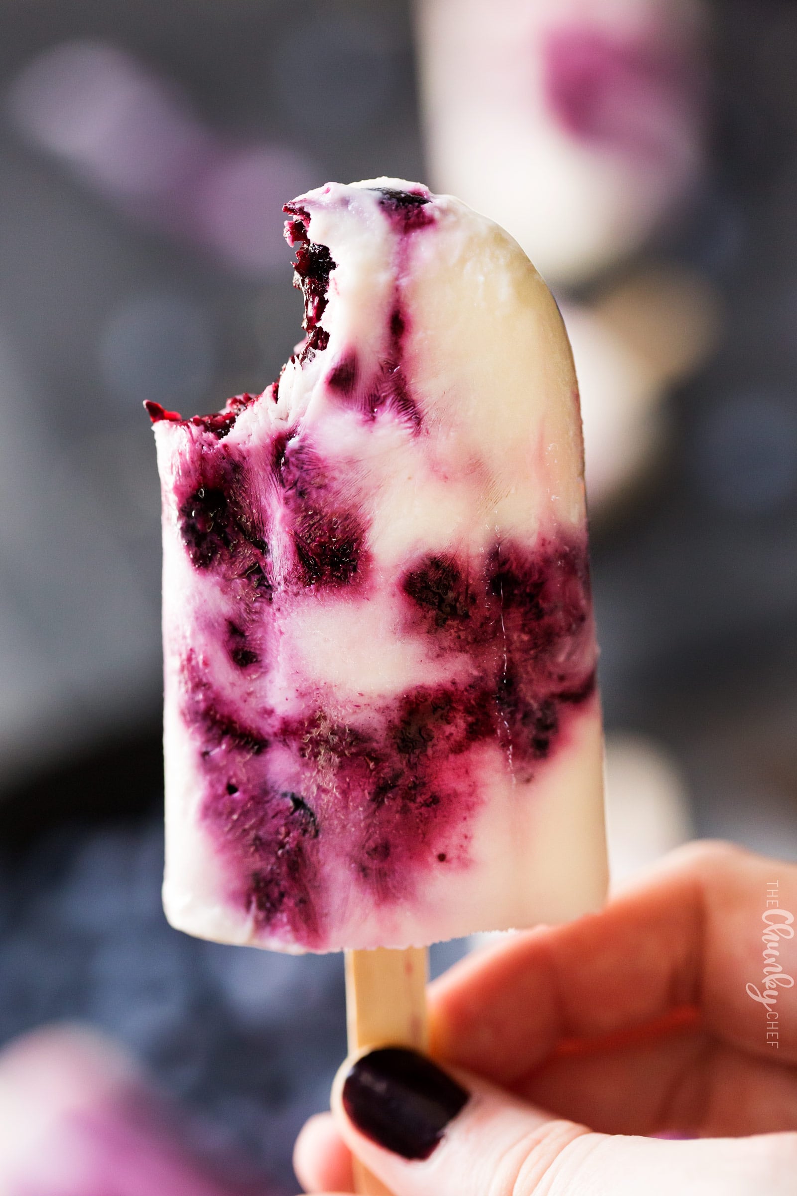 Frozen Blueberry and Lavender Yogurt Pops | An easy homemade yogurt pop made with lavender infused honey, fresh blueberries and creamy yogurt... you'll love this easy frozen dessert! | http://thechunkychef.com