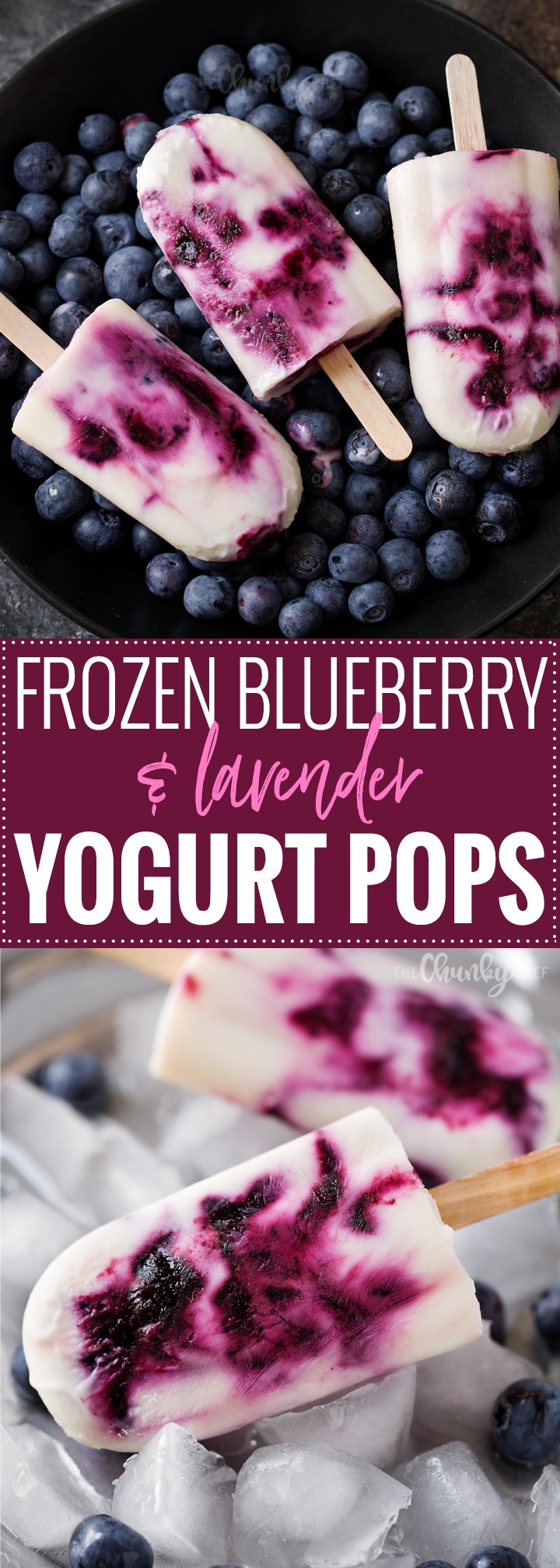 Frozen Blueberry and Lavender Yogurt Pops | An easy homemade yogurt pop made with lavender infused honey, fresh blueberries and creamy yogurt... you'll love this easy frozen dessert! | http://thechunkychef.com