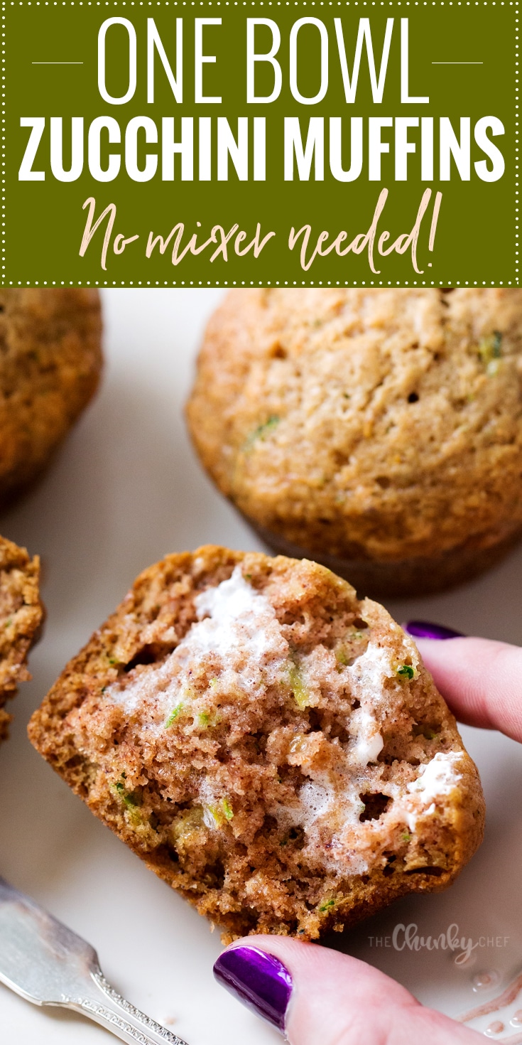 One Bowl Zucchini Muffins | One bowl, no mixer needed, and everyday ingredients... the perfect zucchini muffins! These muffins are perfect for breakfast, a snack, or getting kids to eat extra veggies! | http://thechunkychef.com