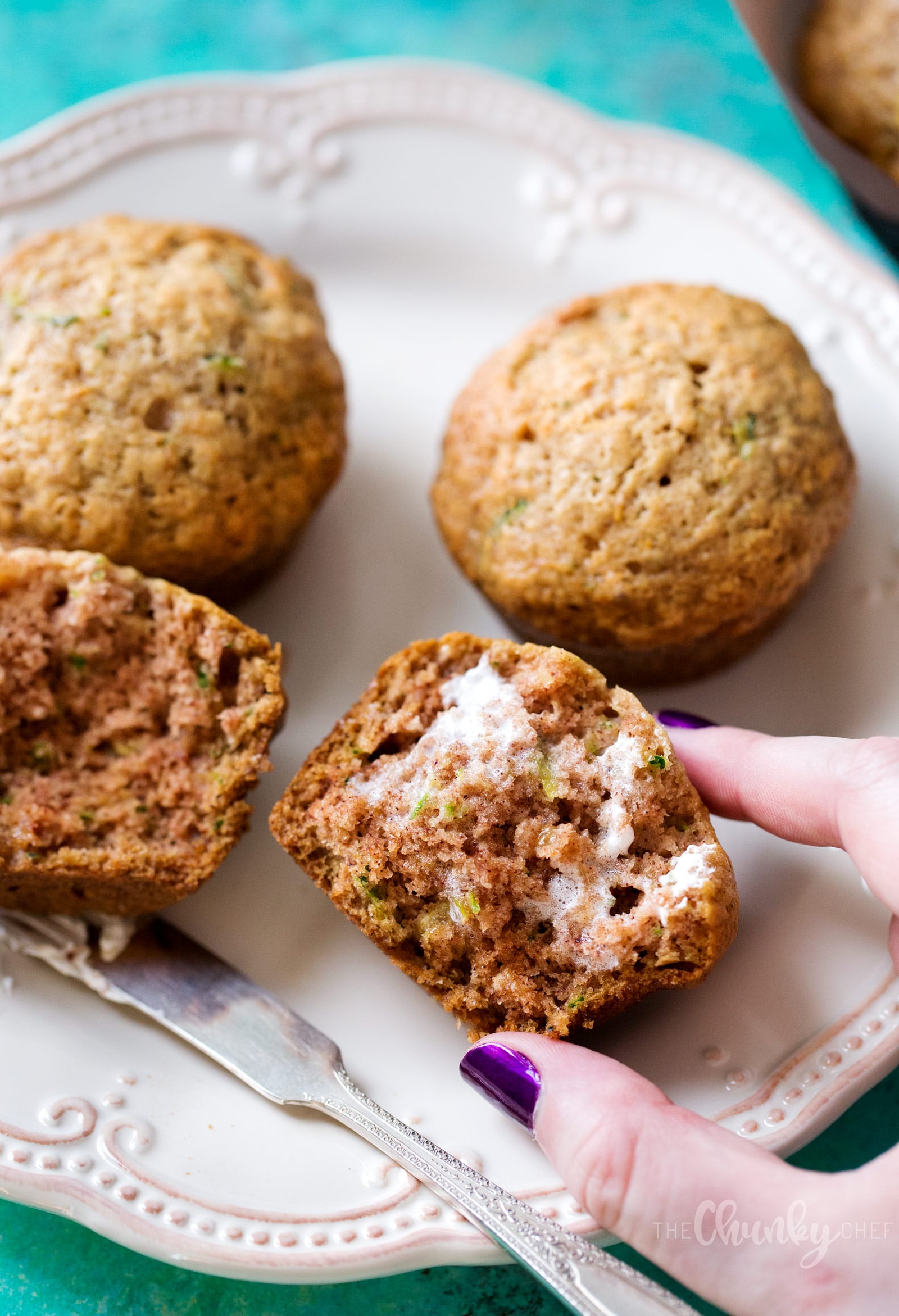 One Bowl Zucchini Muffins | One bowl, no mixer needed, and everyday ingredients... the perfect zucchini muffins! These muffins are perfect for breakfast, a snack, or getting kids to eat extra veggies! | http://thechunkychef.com