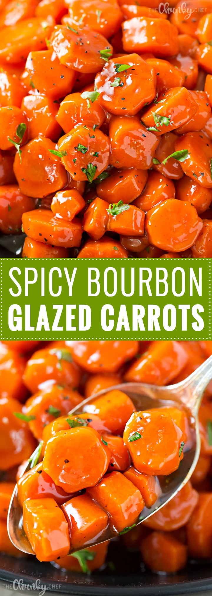 Spicy Bourbon Glazed Carrots | You'll love these easy glazed carrots made with bourbon, brown sugar and cayenne! They're perfect for a weeknight dinner or holiday feast! | http://thechunkychef.com