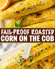 This FAIL-PROOF method for cooking corn on the cob is easy, perfect for any kind of weather, and produces the juiciest, perfectly cooked ears of corn! | #summerrecipe #corn #cornonthecob #roasted #oven #easyrecipe #sidedish