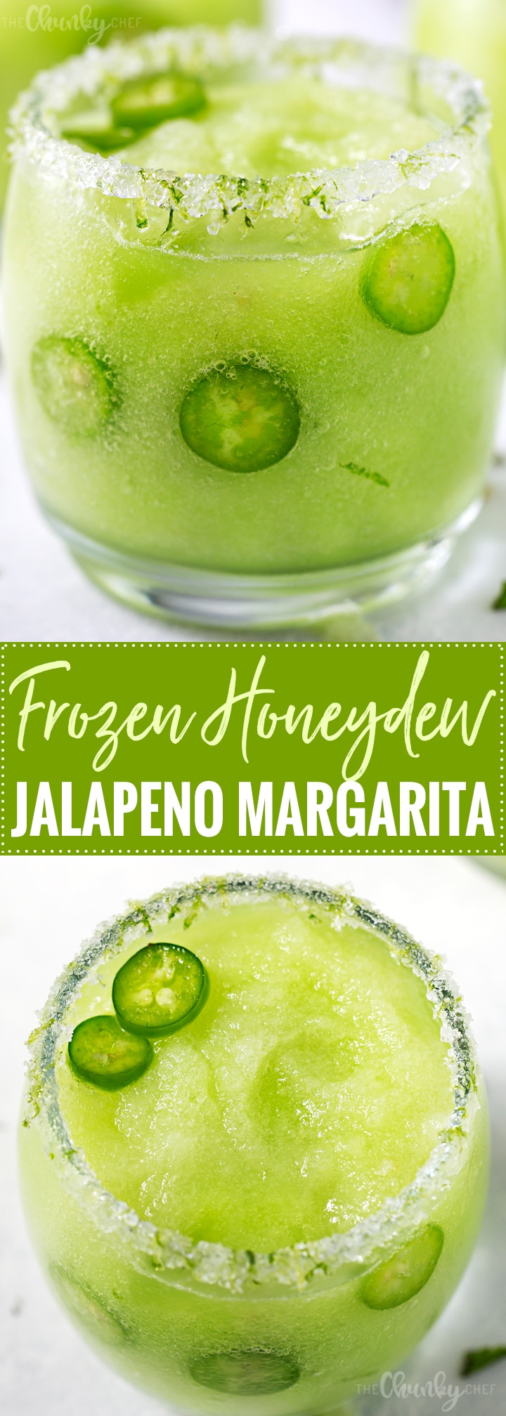 Frozen Honeydew Jalapeno Margarita | Jalapeno infused tequila is blended with fresh honeydew melon and ice to make a beautiful and refreshing summer margarita cocktail! | http://thechunkychef.com