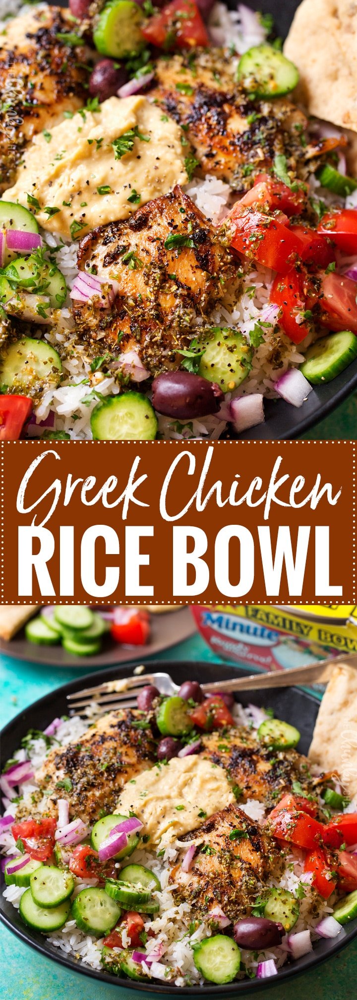 20 Minute Greek Chicken Rice Bowl | Ready in just 20 minutes or less, this rice bowl is packed with great Greek and Mediterranean flavors!  It's also perfect for meal prep or a back to school lunch box idea! | http://thechunkychef.com