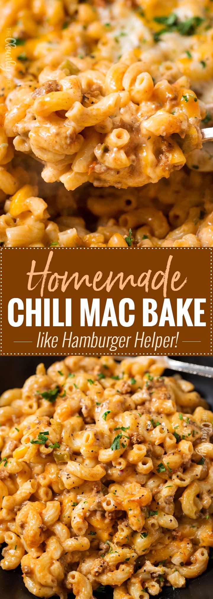 Homemade Chili Mac Bake | Hearty, cheesy, and comfort food the whole family will love!  Perfect for a busy weeknight, and leftovers are just as amazing! | http://thechunkychef.com